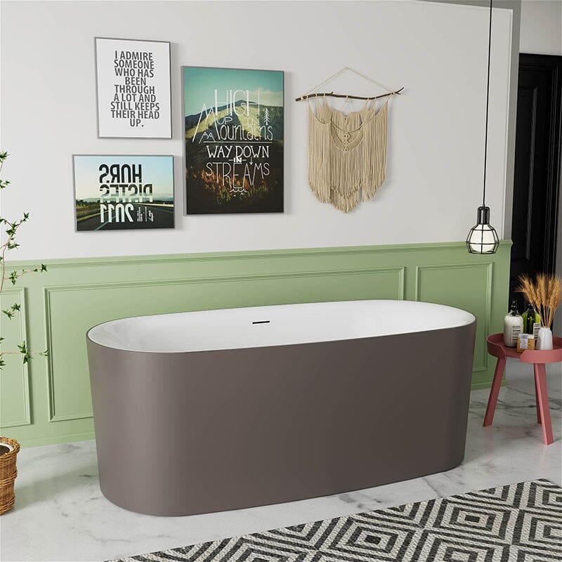 59" Oval Solid Surface Brown Soaking Bathtub, Non-toxic, Crack-resistant, Household Chemicals-Resistant - Image 4