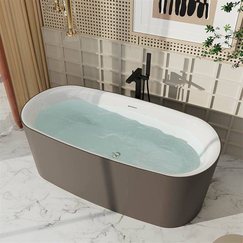 59" Oval Solid Surface Brown Soaking Bathtub, Non-toxic, Crack-resistant, Household Chemicals-Resistant - Image 5