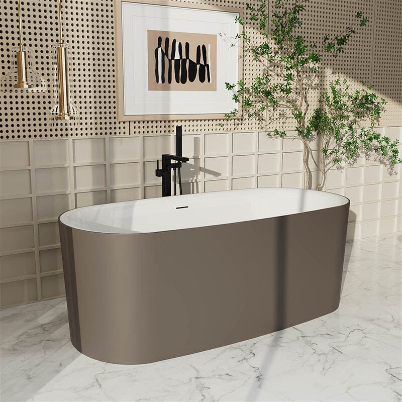 59" Oval Solid Surface Brown Soaking Bathtub, Non-toxic, Crack-resistant, Household Chemicals-Resistant - Image 6
