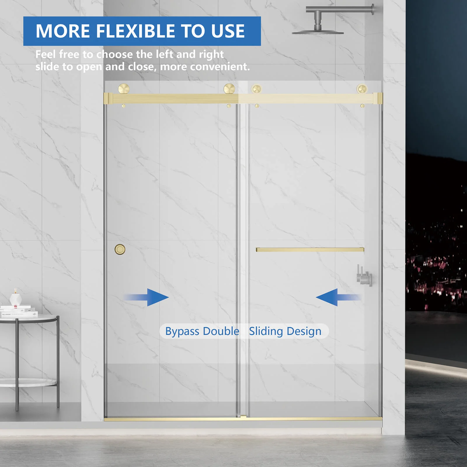 55"-59"x72" Brushed Gold Bypass Shower Door with 8mm Tempered Glass - Image 3