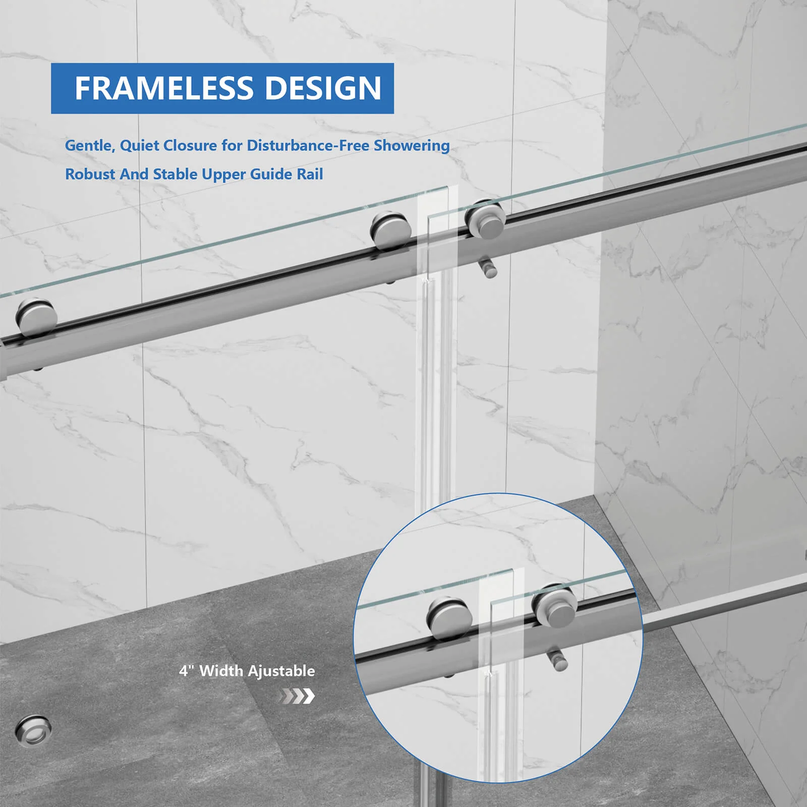 55"-59"x72" Brushed Nickel Bypass Shower Door with 8mm Tempered Glass - Image 10