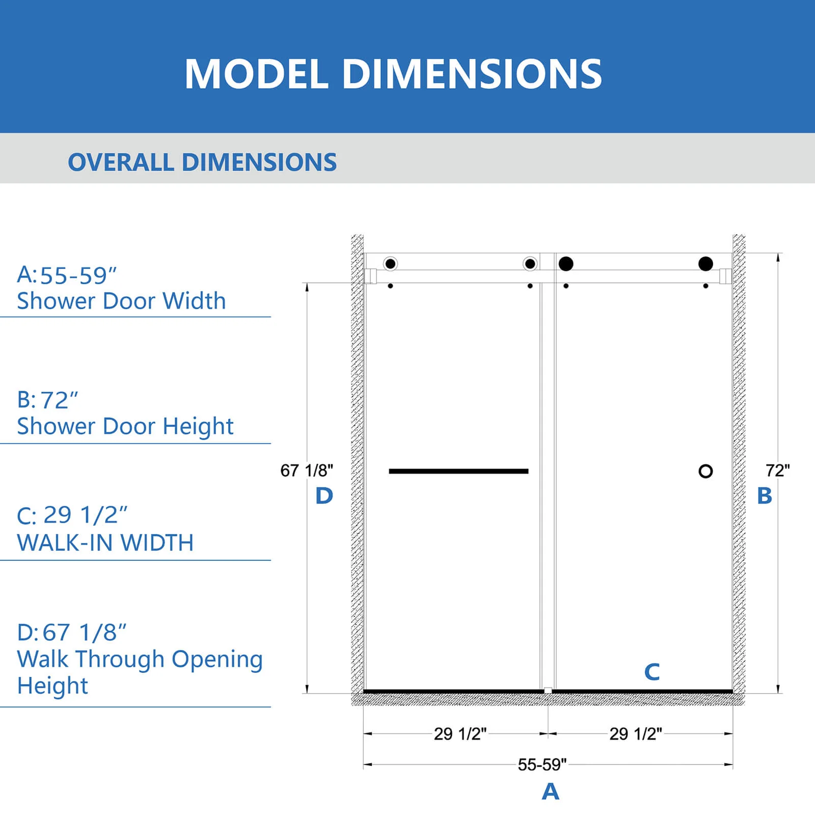 55"-59"x72" Brushed Nickel Bypass Shower Door with 8mm Tempered Glass - Image 14