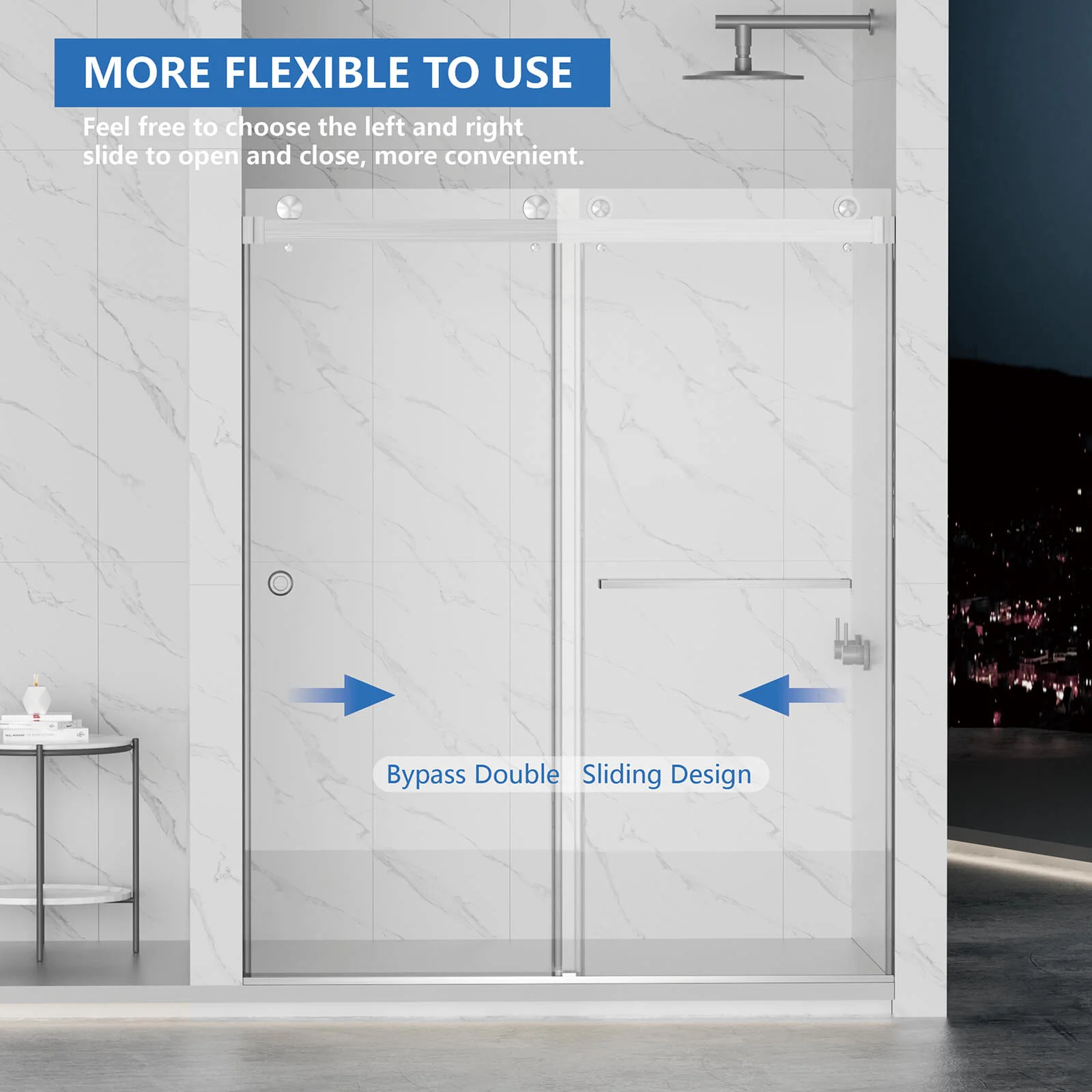 55"-59"x72" Brushed Nickel Bypass Shower Door with 8mm Tempered Glass - Image 6