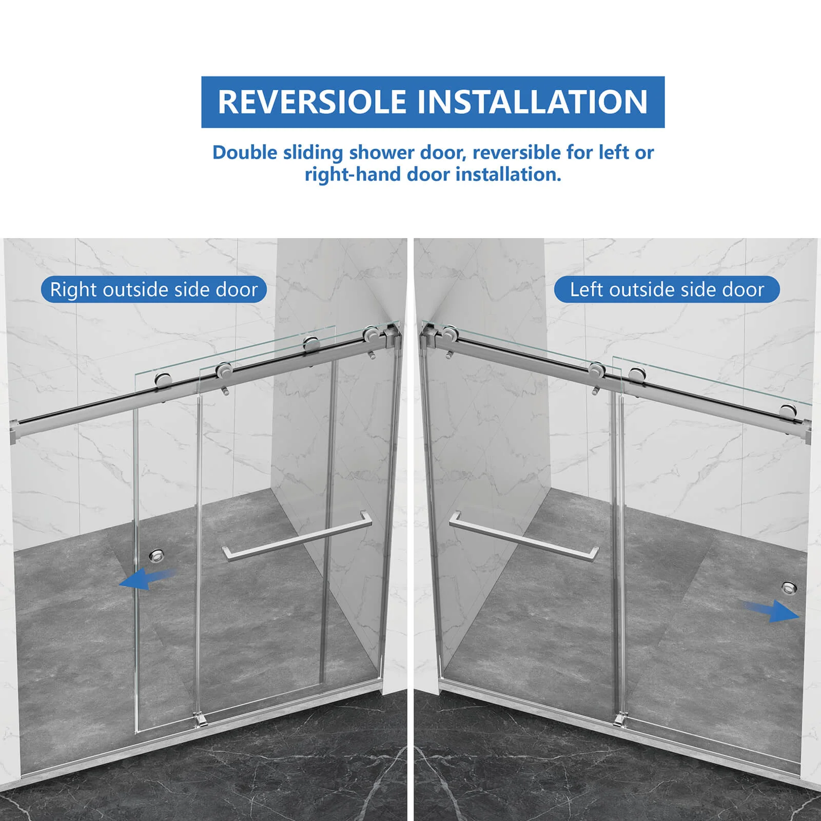 55"-59"x72" Brushed Nickel Bypass Shower Door with 8mm Tempered Glass - Image 7