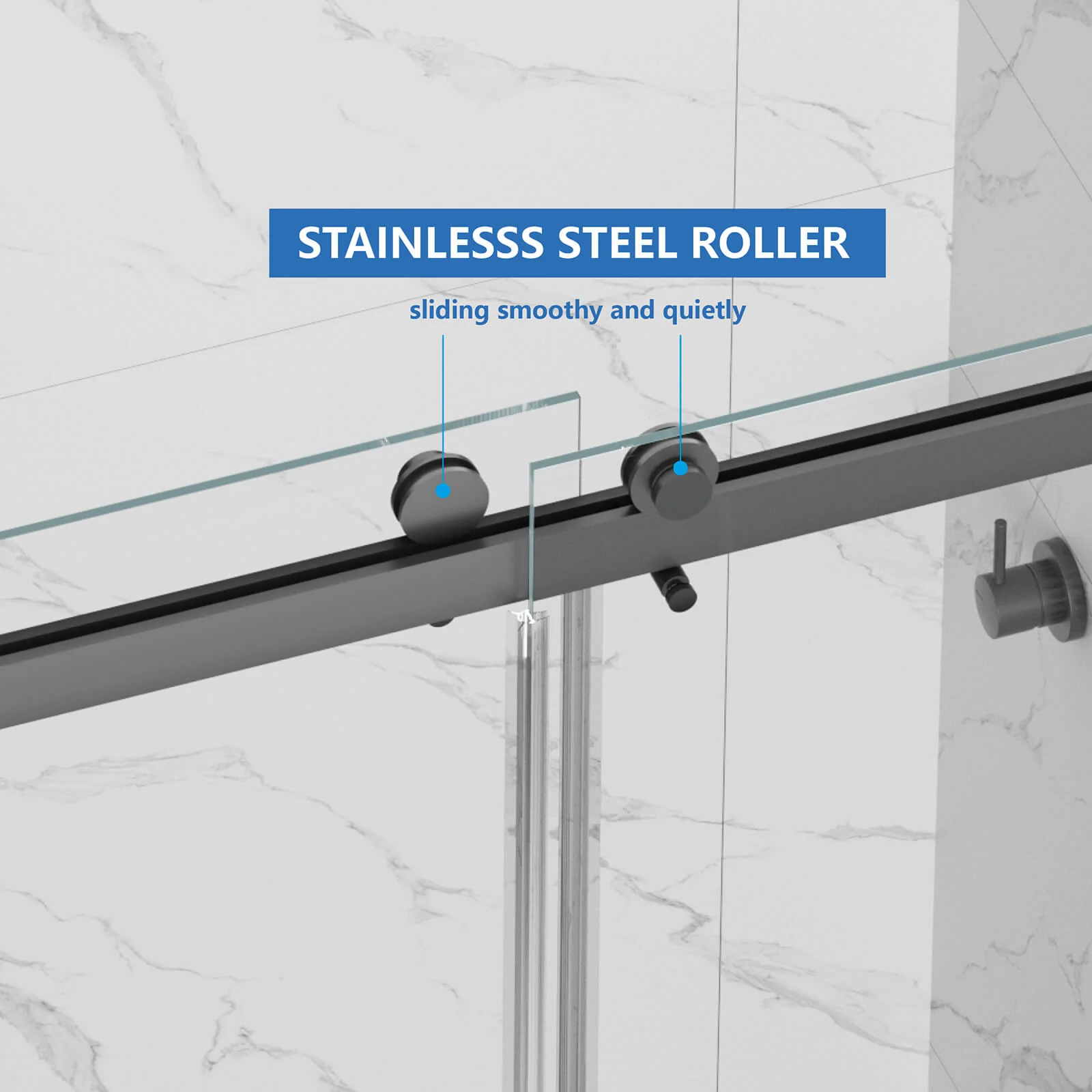 55"-59"x72" Matte Black Bypass Shower Door with 8mm Tempered Glass - Image 13