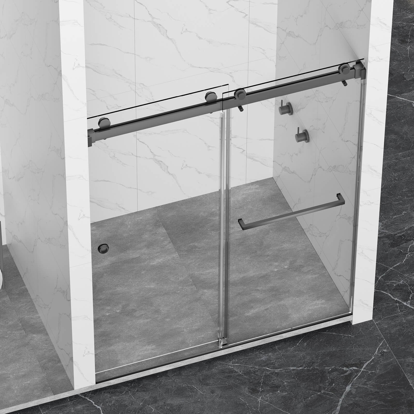 55"-59"x72" Matte Black Bypass Shower Door with 8mm Tempered Glass - Image 3