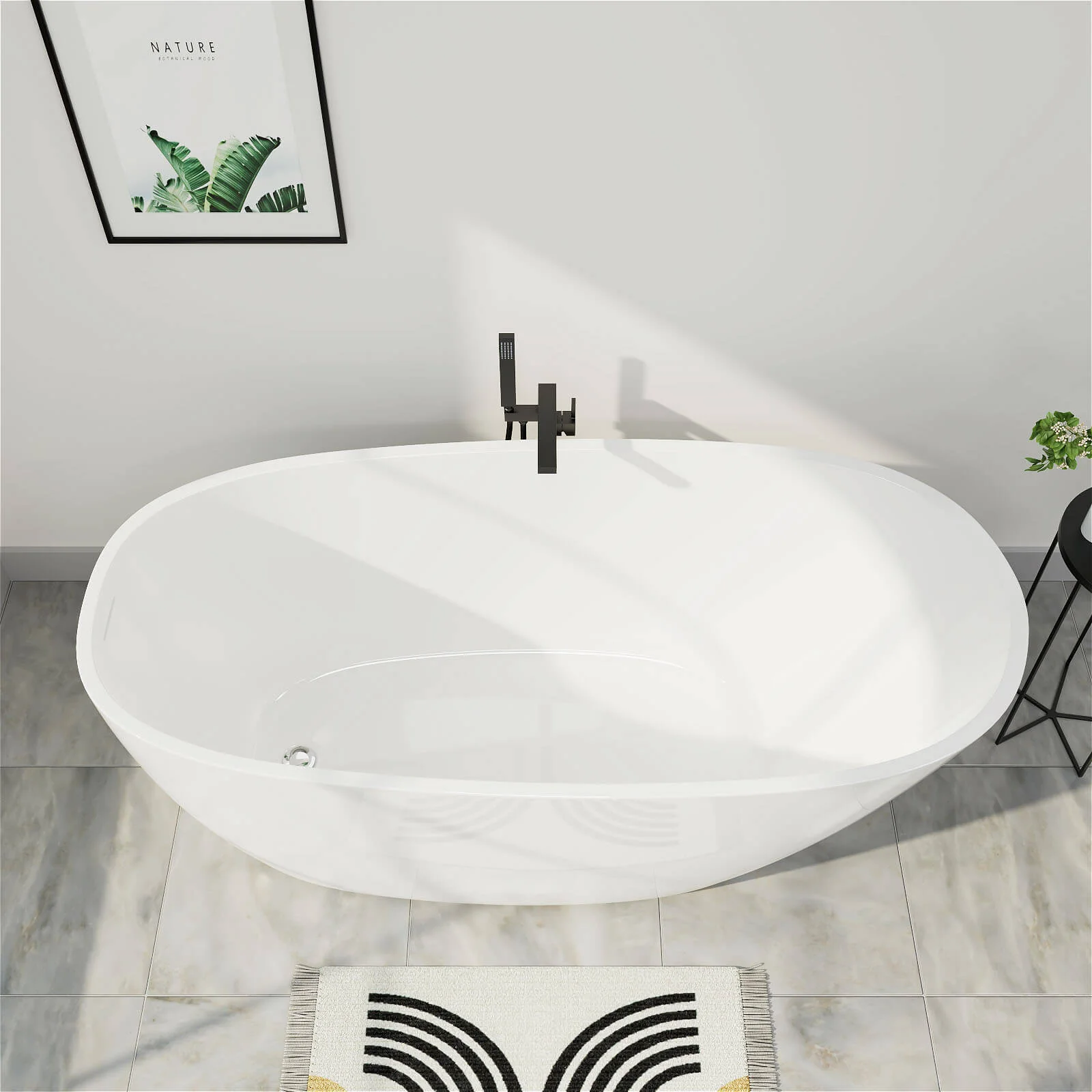 Mokleba 59" Acrylic Egg Shape Free Standing Tub for Bathroom - Image 4