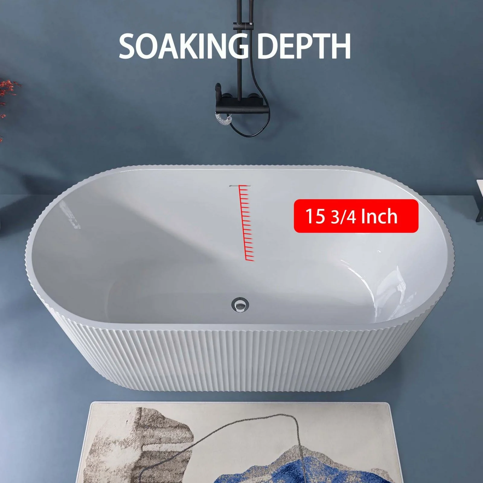 59" Acrylic Fluted Deep Soaking Bathtub - Image 6