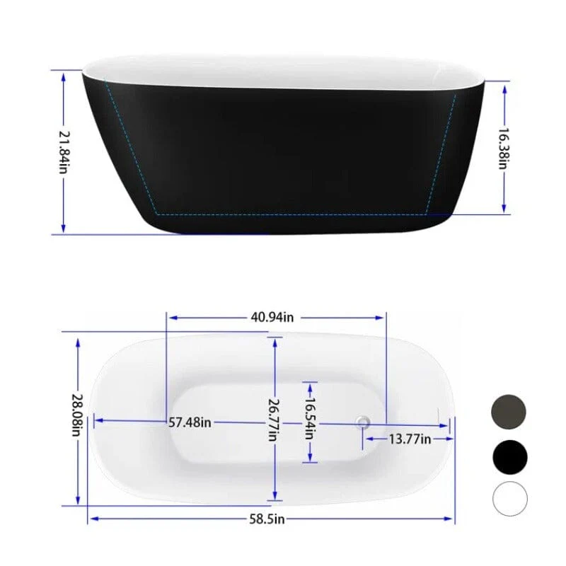 Mokleba 59" Acrylic Single Slipper Bathtub, Modern Style, Color Consistency, Exclusive Patent - Image 29