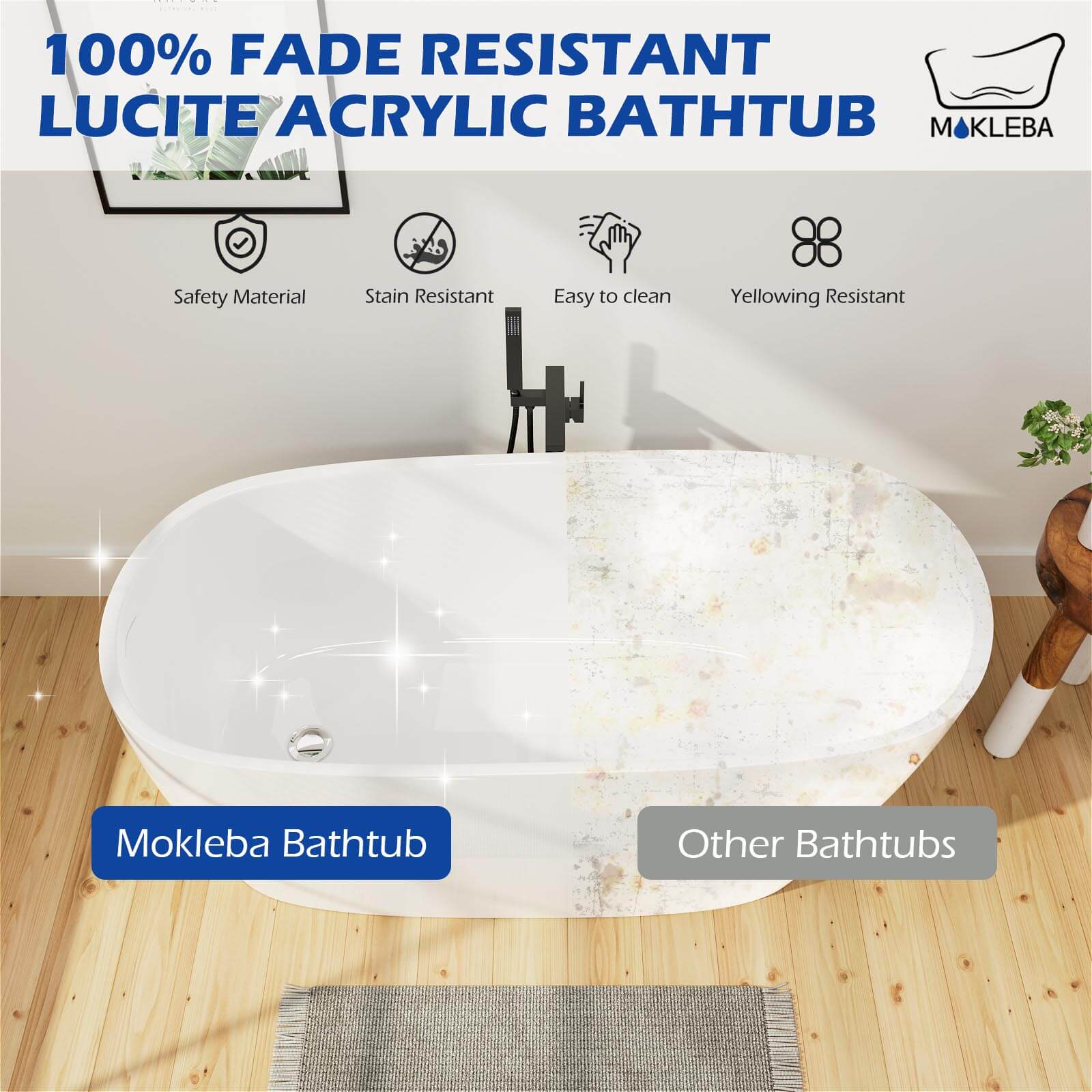Mokleba 59" Acrylic Single Slipper Bathtub, Modern Style, Color Consistency, Exclusive Patent - Image 9