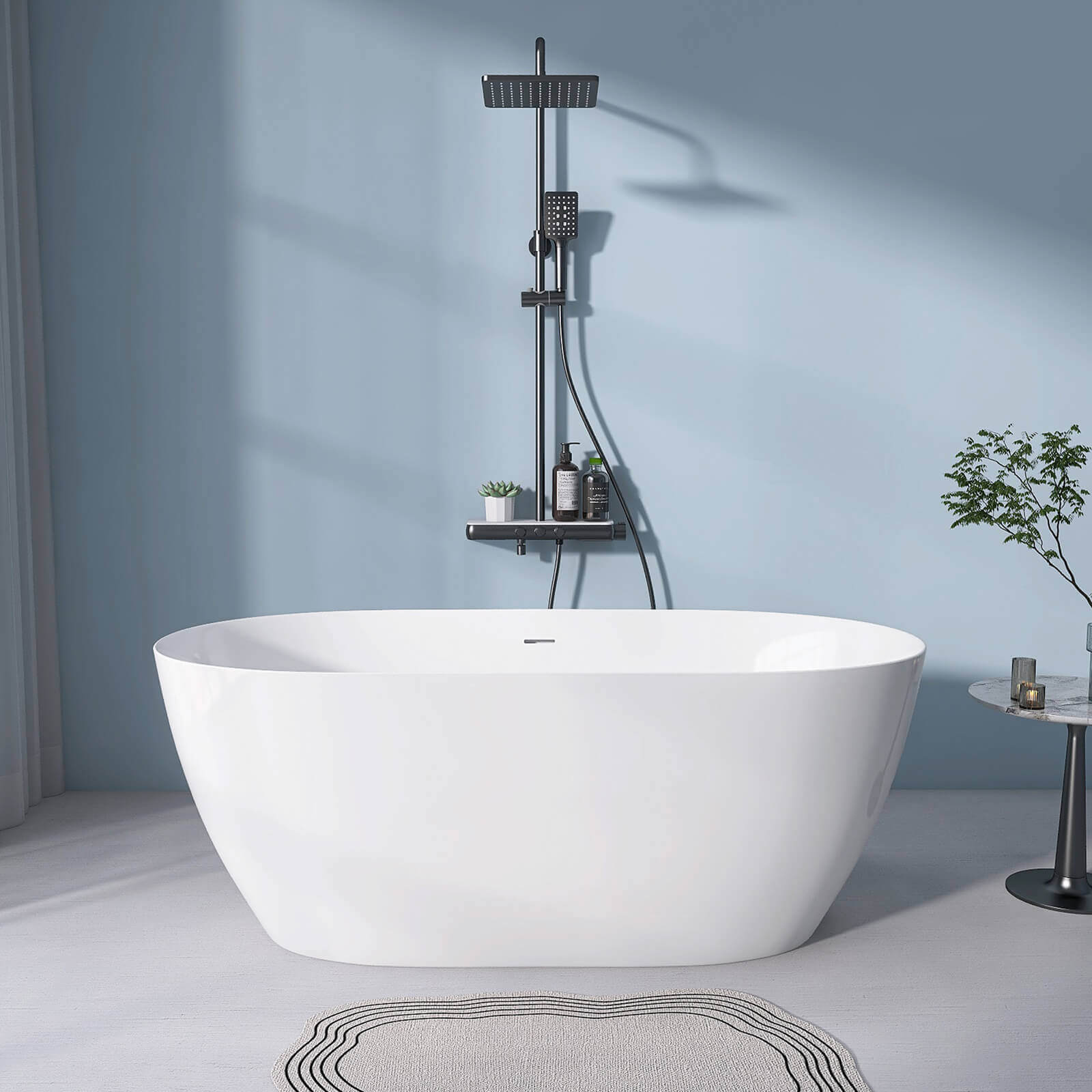 59" Anti-Clog Classic Oval Acrylic Bathtub - Image 14