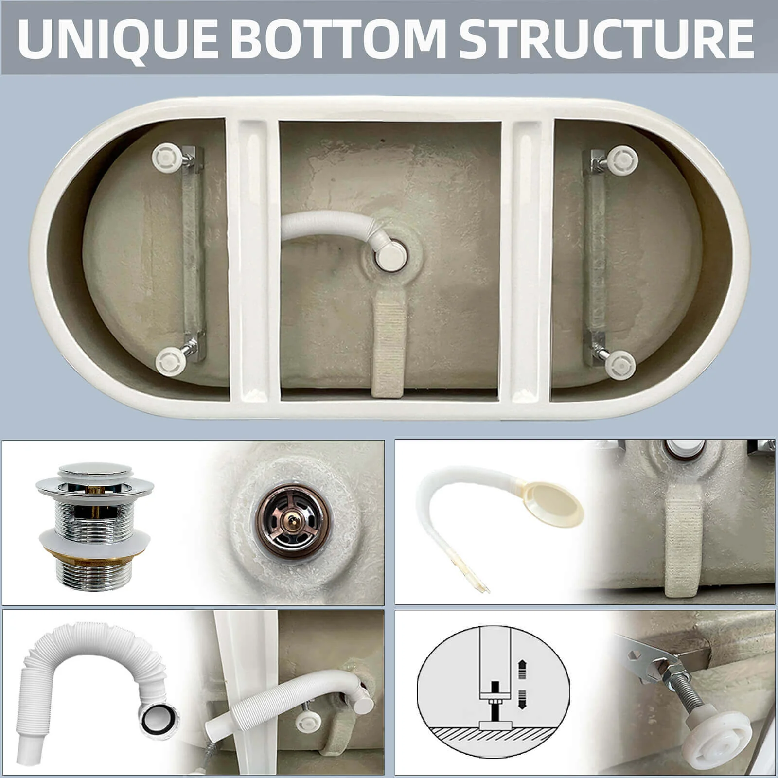 59" Anti-Clog Classic Oval Acrylic Bathtub - Image 24