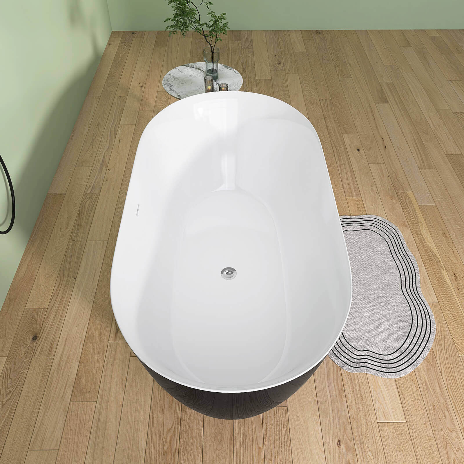 59" Anti-Clog Classic Oval Acrylic Bathtub - Image 3
