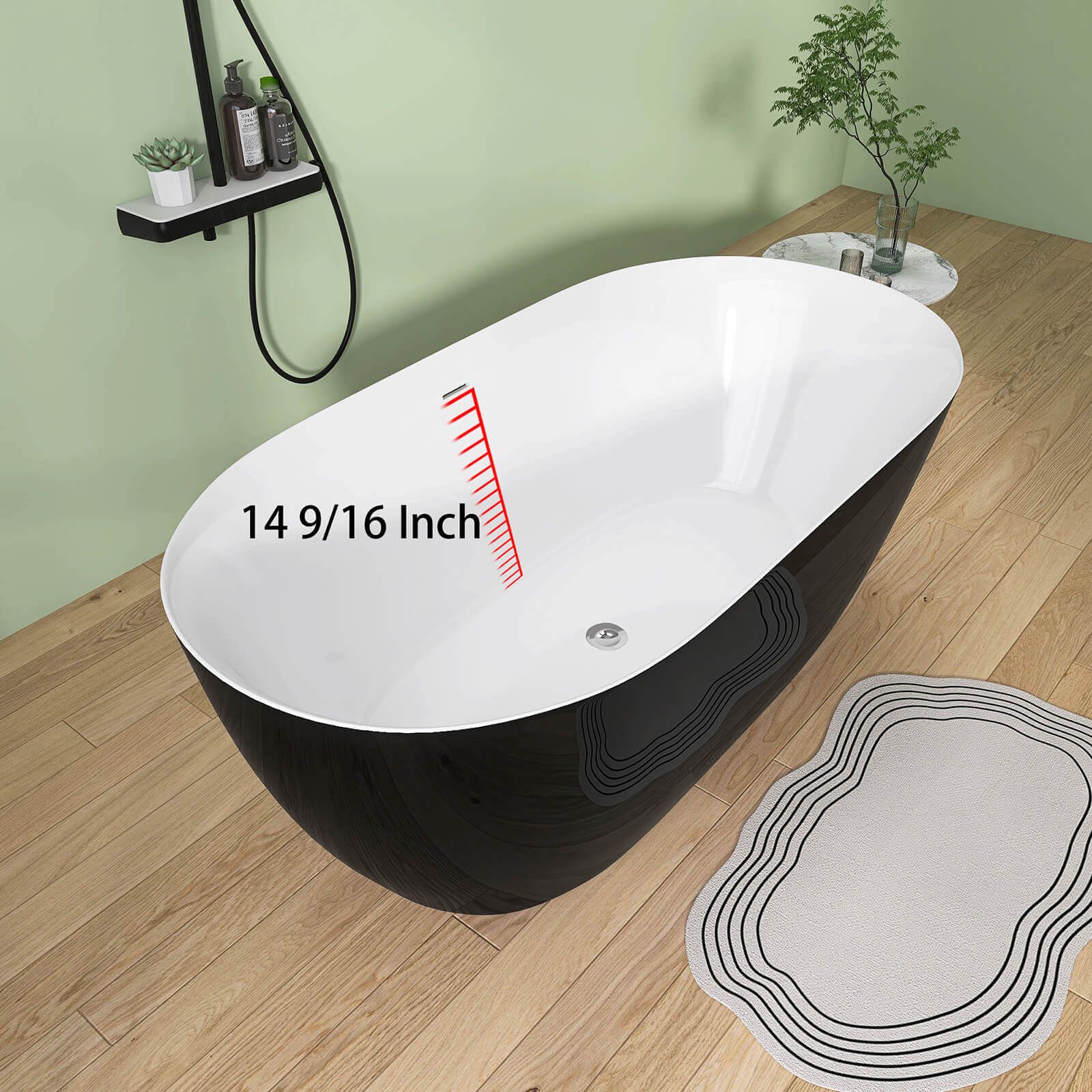 59" Anti-Clog Classic Oval Acrylic Bathtub - Image 8