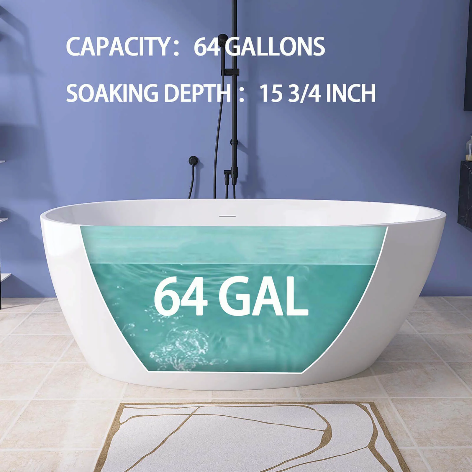 59" Insulated Acrylic Soaking Tub - Image 6