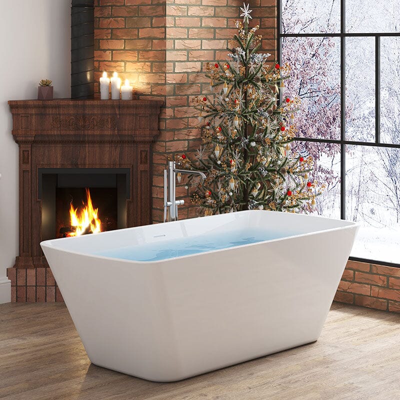 Mokleba 59 Inch Lucite Acrylic Bathtub Trapezoidal Shape Freestanding Soaking Tub Glossy White - Image 5