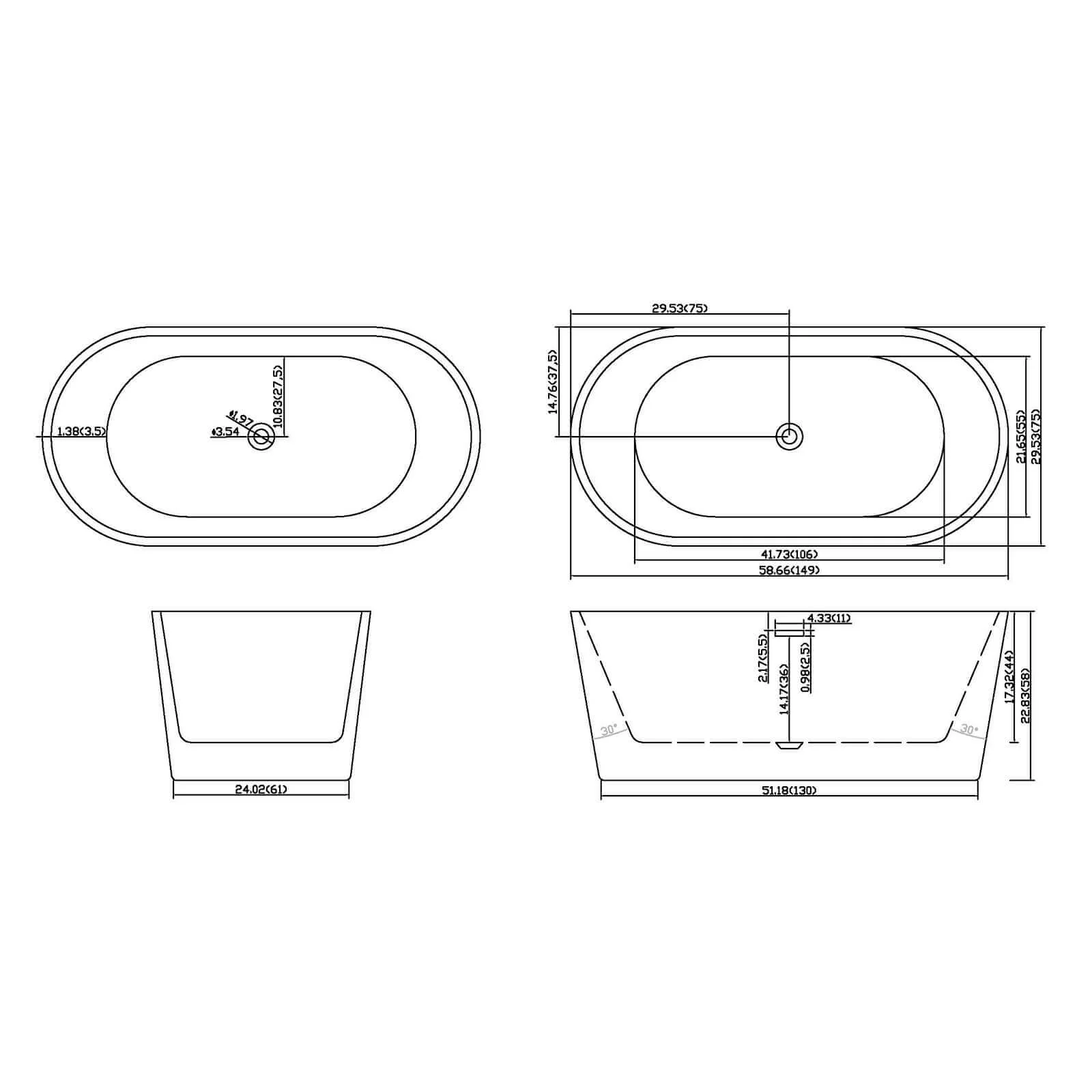 59" Non-Porous Acrylic Bathtub - Image 18