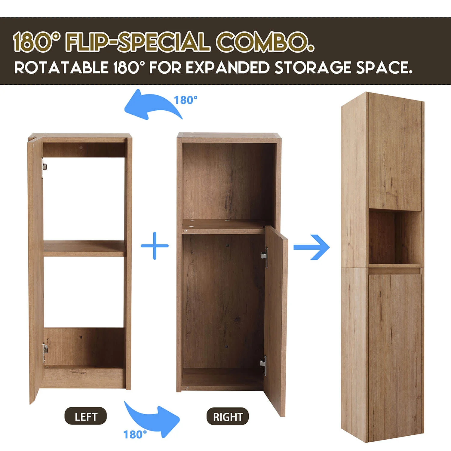 59" Tall White Oak Bathroom Wall Cabinet with Doors and Open Shelf - Image 10