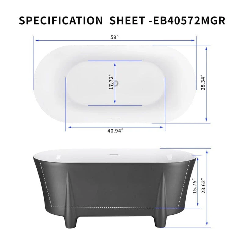 Giving Tree 59'' Modern Luxury Freestanding Soaking Bathtub with Feet Acrylic - Image 21