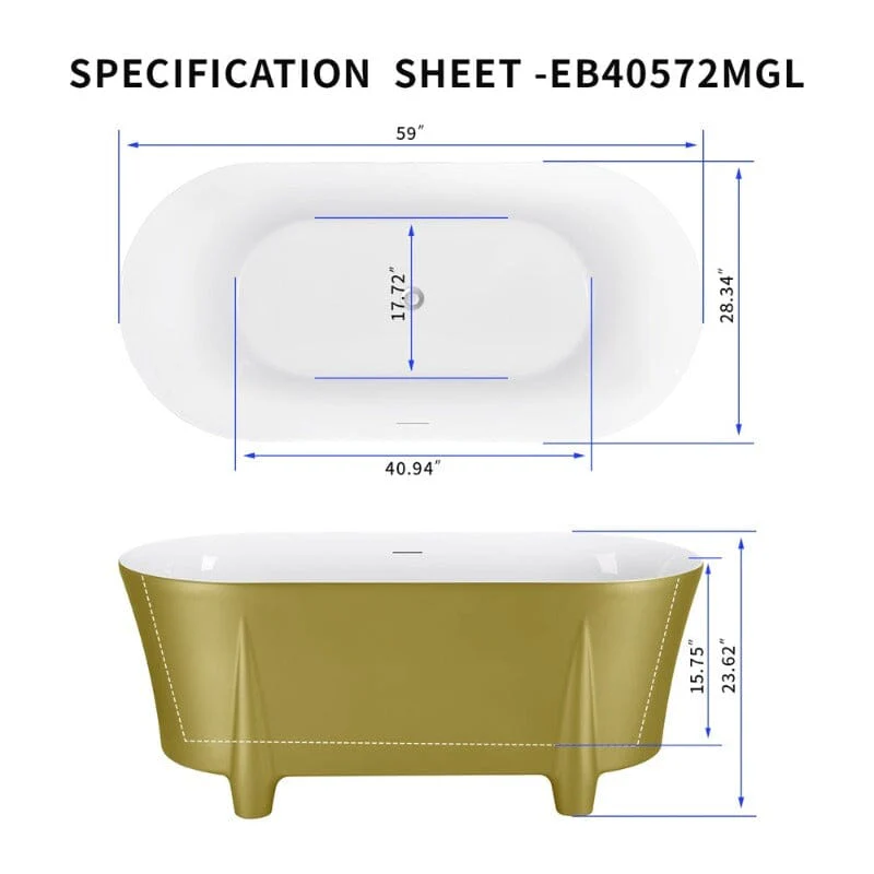 Giving Tree 59'' Modern Luxury Freestanding Soaking Bathtub with Feet Acrylic - Image 6