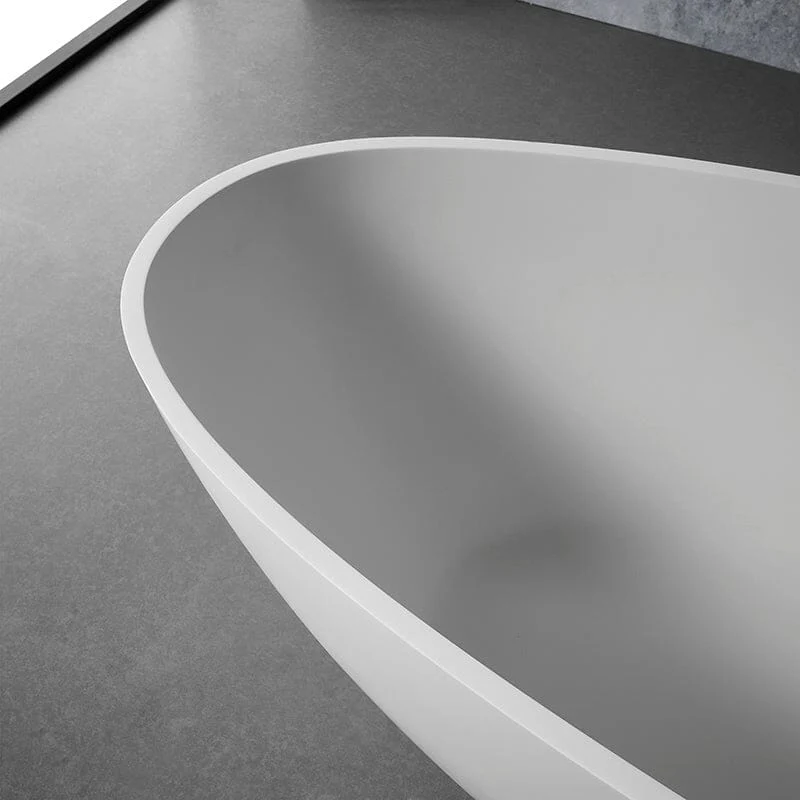 59" Solid Surface Stone Resin Oval-shaped Matte White Freestanding Soaking Bathtub with Overflow - Image 10