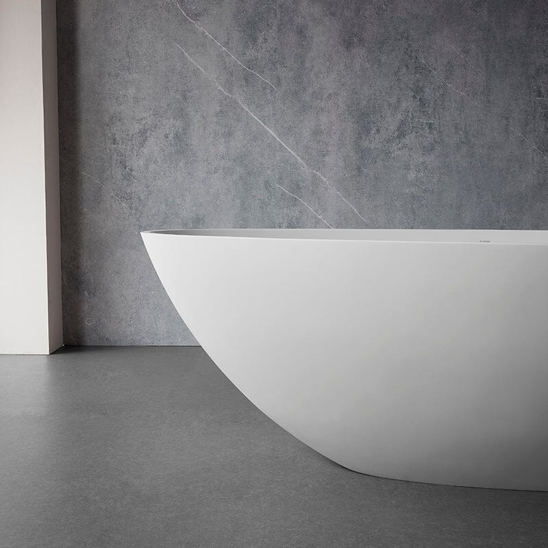 59" Solid Surface Stone Resin Oval-shaped Matte White Freestanding Soaking Bathtub with Overflow - Image 11