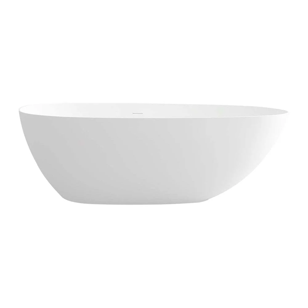 59" Solid Surface Stone Resin Oval-shaped Matte White Freestanding Soaking Bathtub with Overflow - Image 15