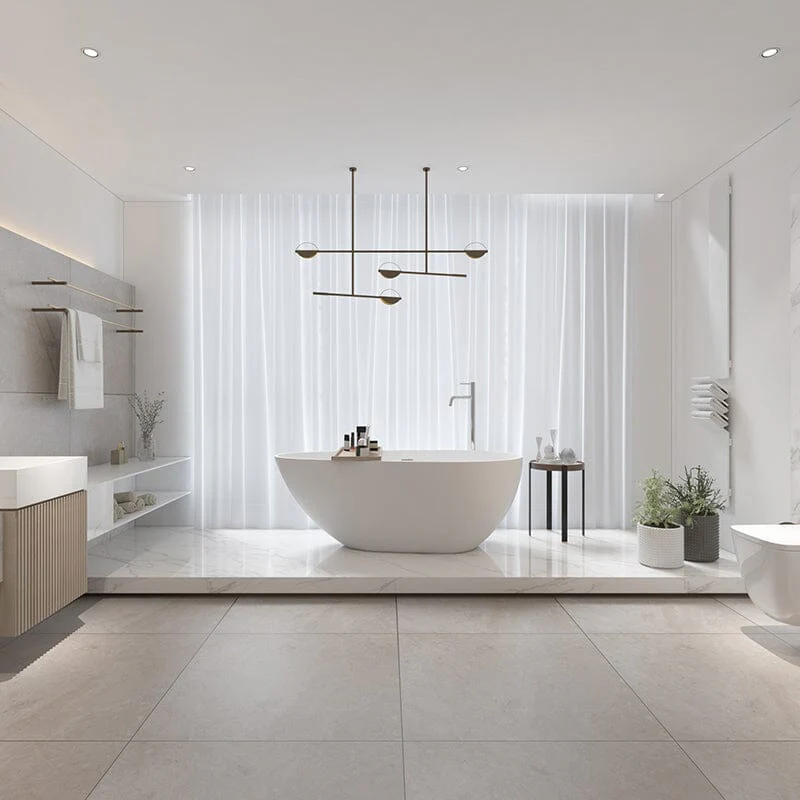 59" Solid Surface Stone Resin Oval-shaped Matte White Freestanding Soaking Bathtub with Overflow - Image 7