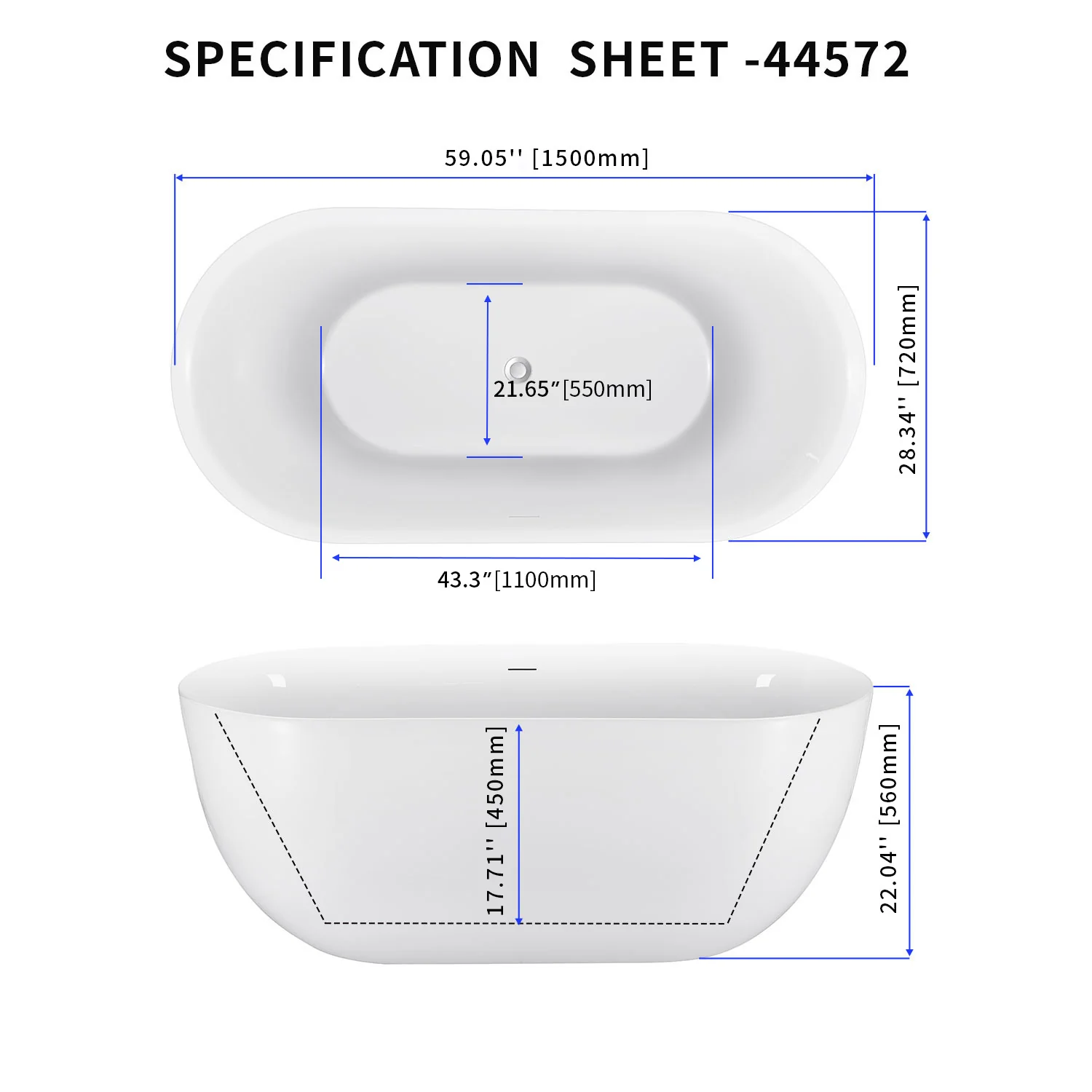 Mokleba 59" White Acrylic Oval Freestanding Soaking Bathtub with Ergonomic Design - Image 7