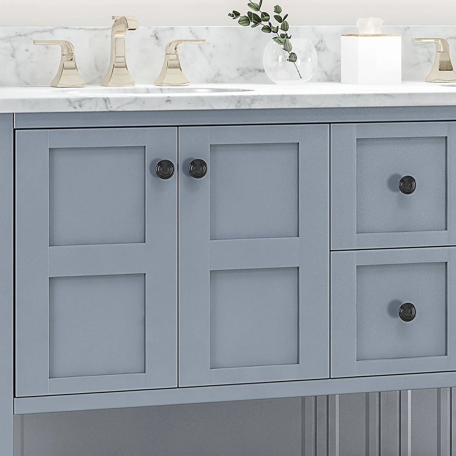 60" Blue-Gray MDF Bathroom Vanity Cabinet (No Countertop) - Image 3