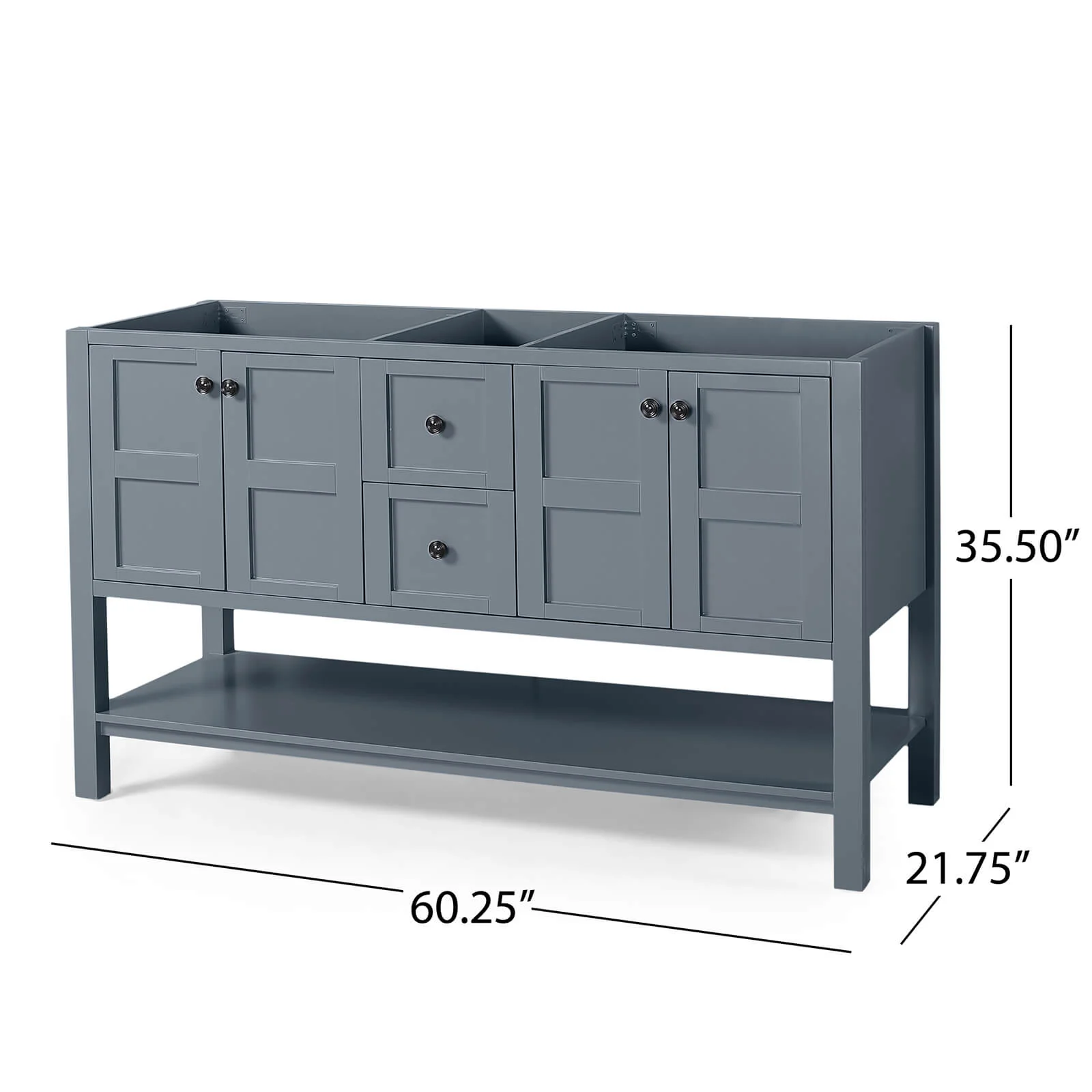 60" Blue-Gray MDF Bathroom Vanity Cabinet (No Countertop) - Image 8