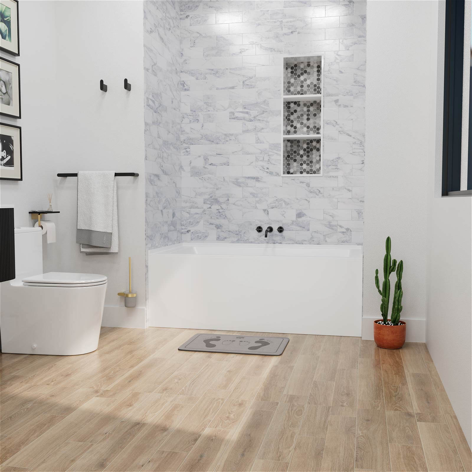 60" Solid Surface Alcove Soaking Bathtub - Image 6
