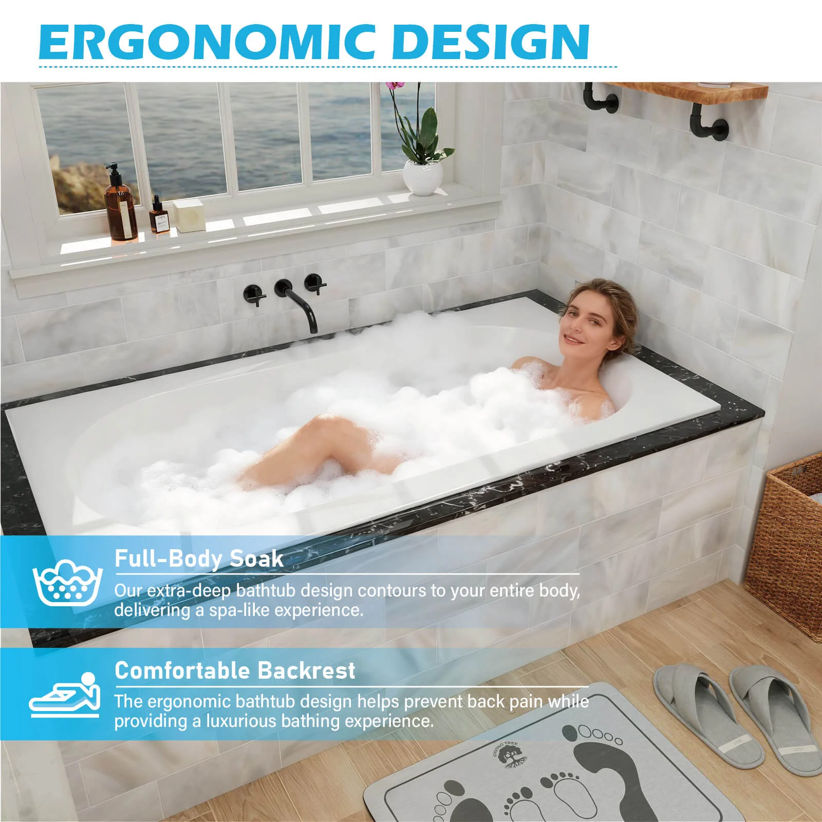 60" Solid Surface Drop-In Soaking Tub - Image 5