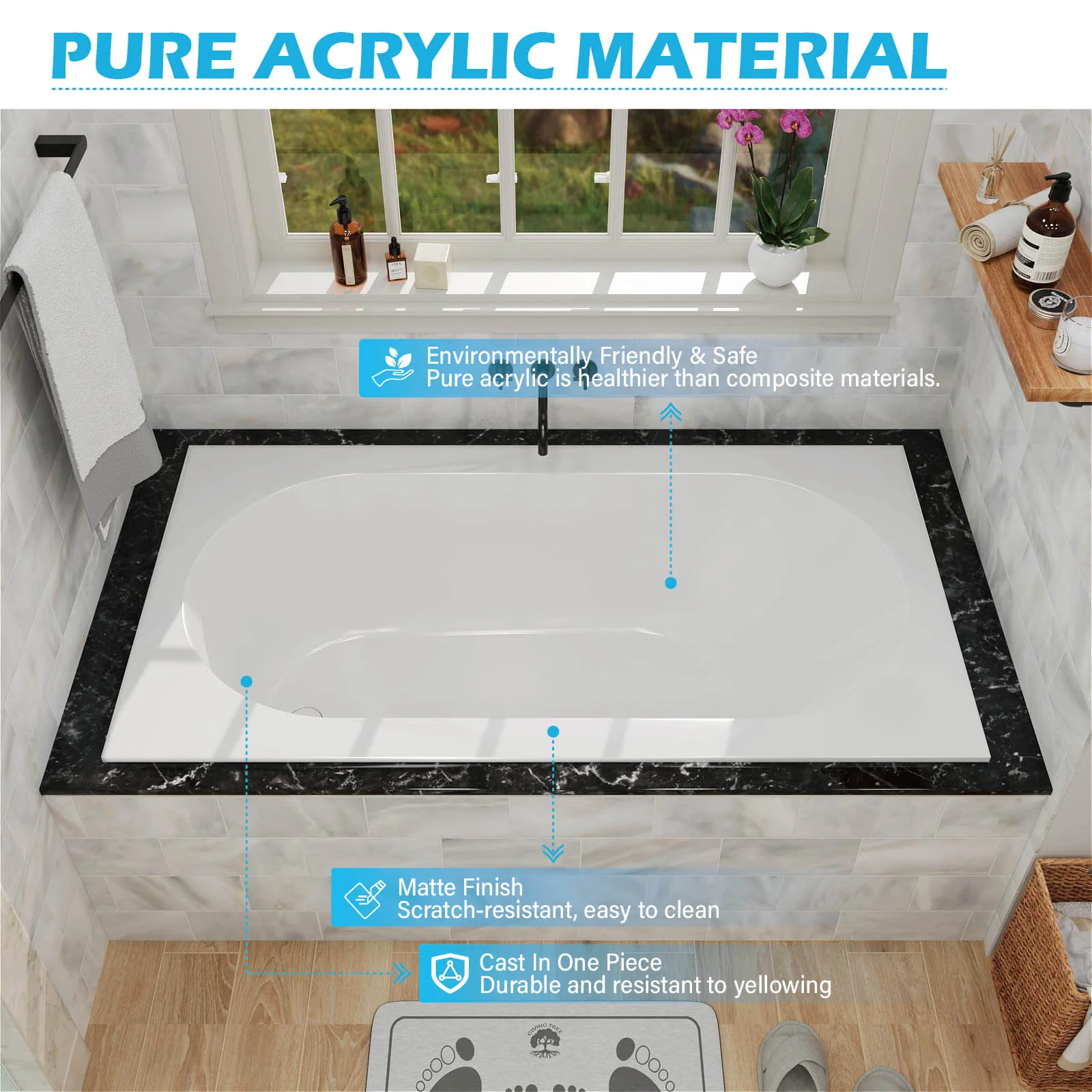 60" Solid Surface Drop-In Soaking Tub - Image 7