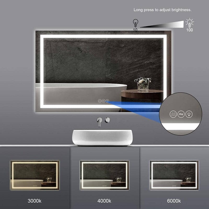 60 in. W x 36 in. H LED Light Bathroom Vanity Mirror Large Rectangular Frameless Anti Fog - Image 3