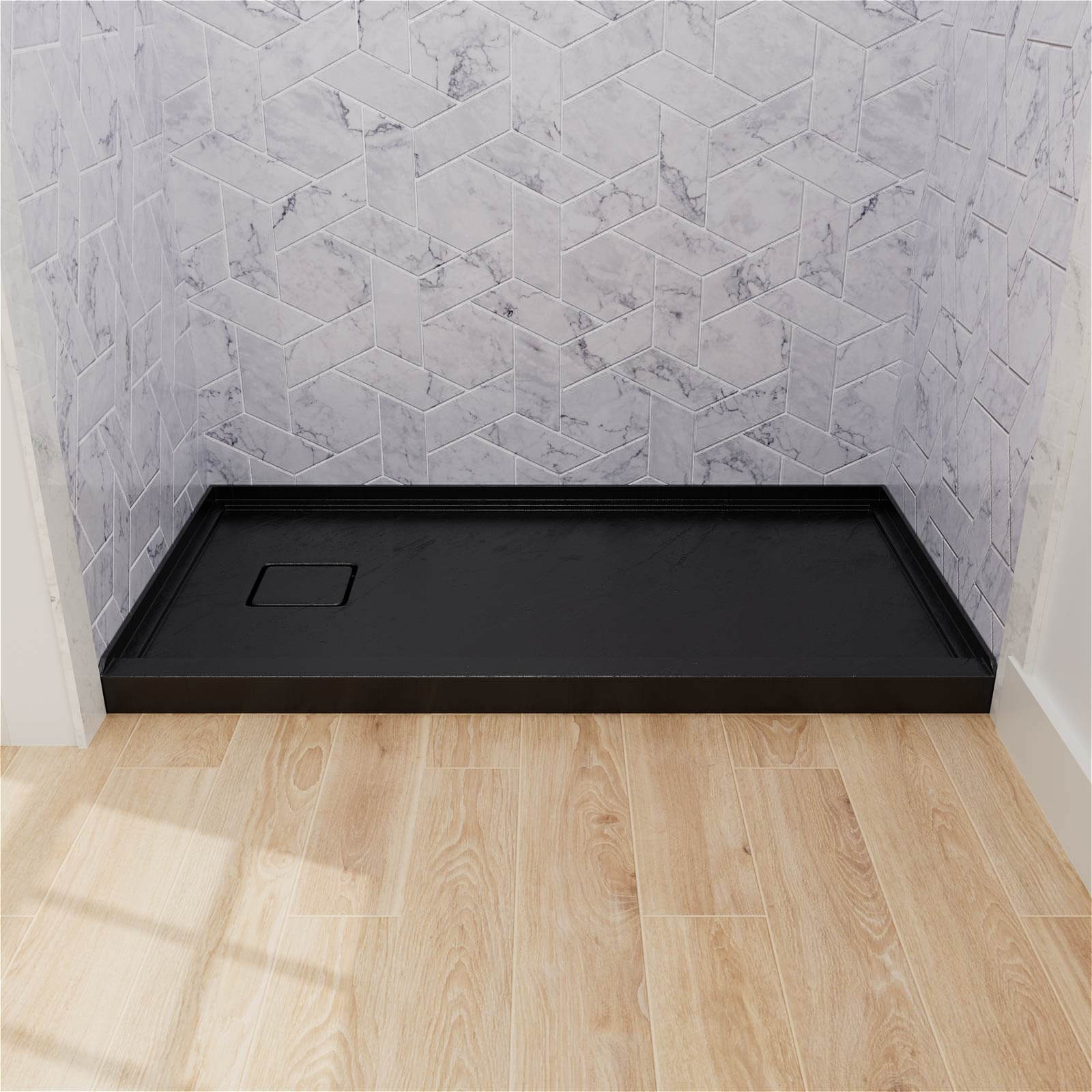 Mokleba 60" x 32" One-Piece Black Shower Pan with Left Drain - Image 3