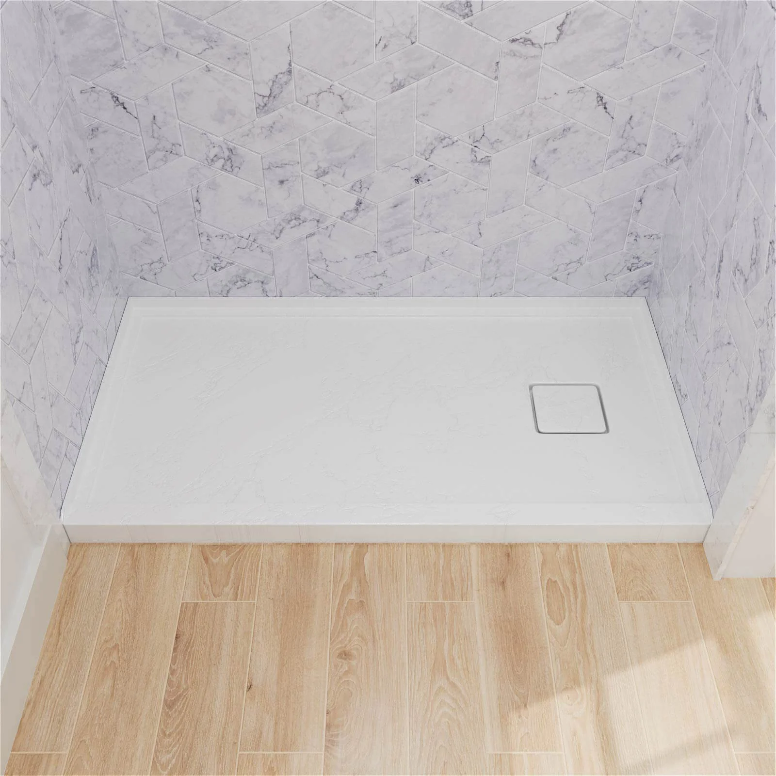 Mokleba 60" x 32" One-Piece White Shower Pan with Right Drain - Image 4