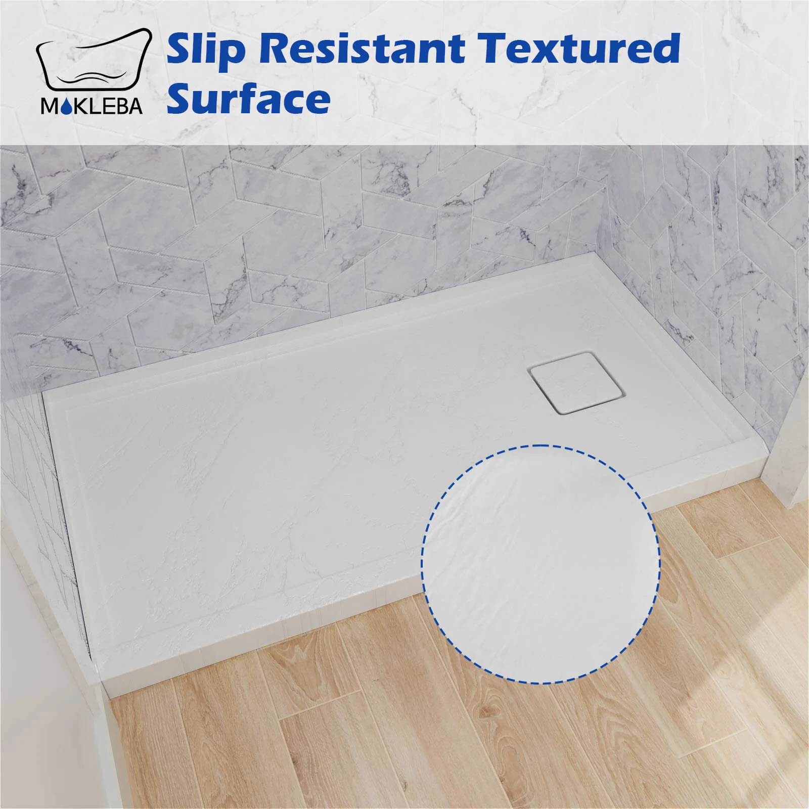 Mokleba 60" x 32" One-Piece White Shower Pan with Right Drain - Image 6