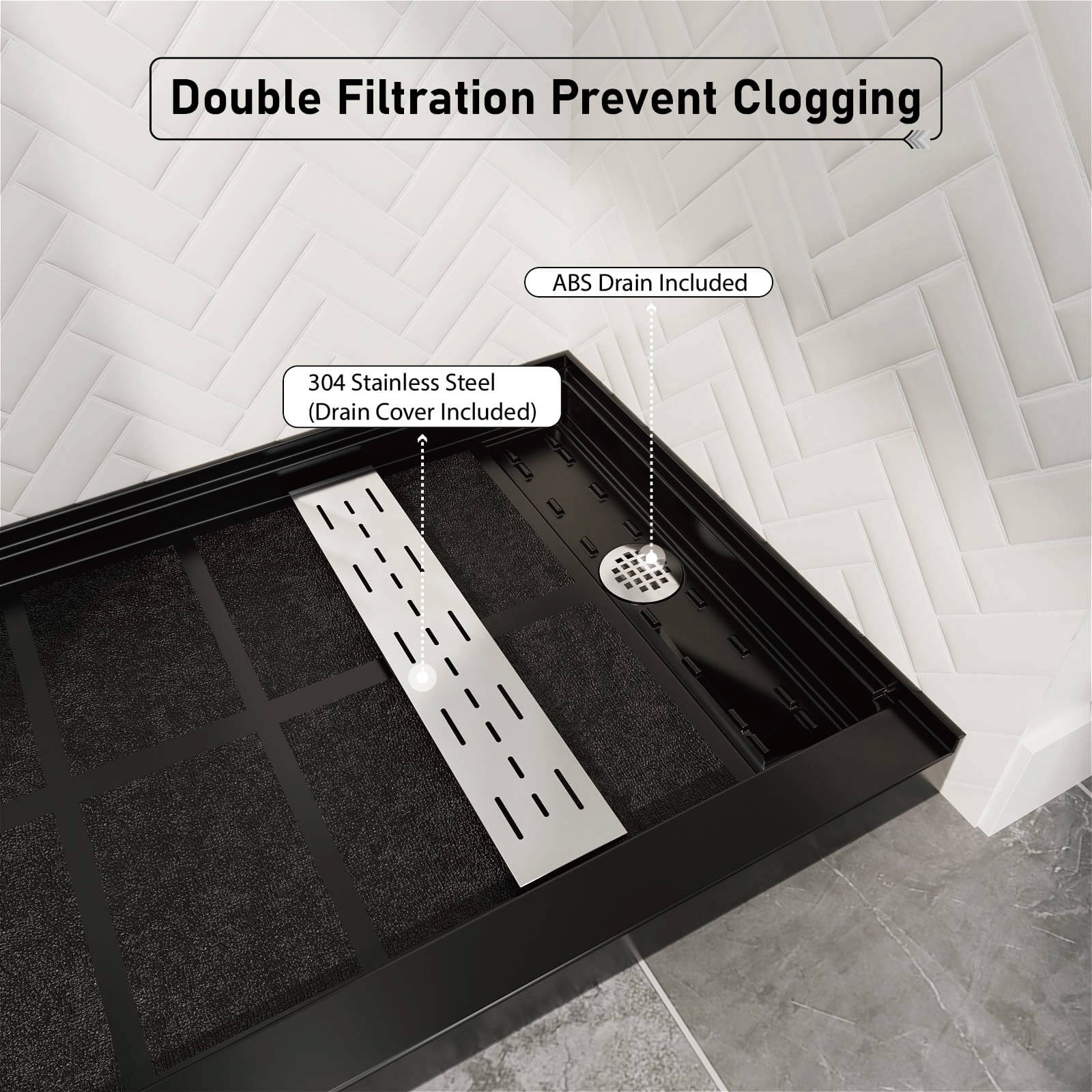 60" x 34" Black Right-Drain Solid Surface Shower Base - Image 8