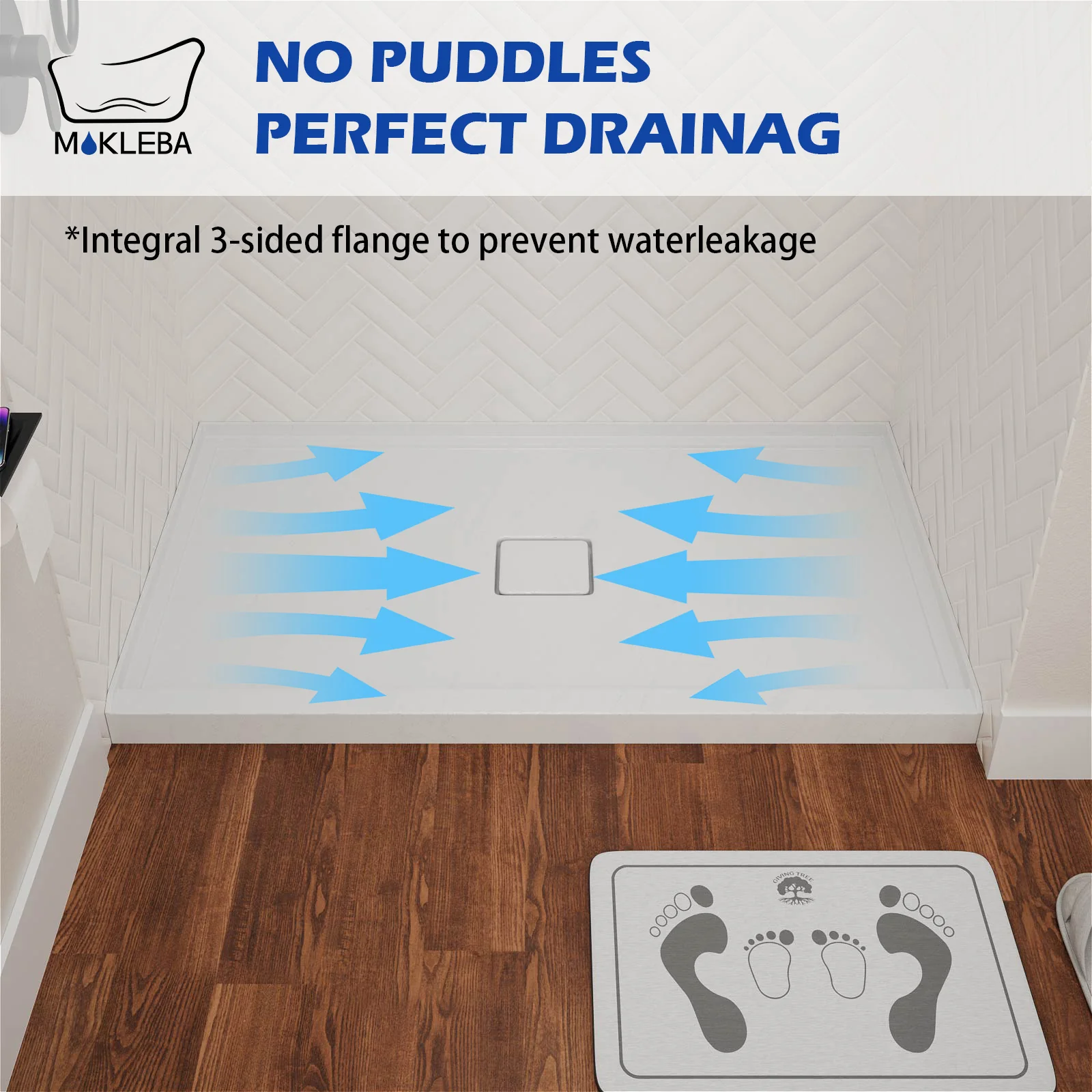 Mokleba 60" x 36" Alcove Acrylic Single-Threshold Shower Base - Image 7