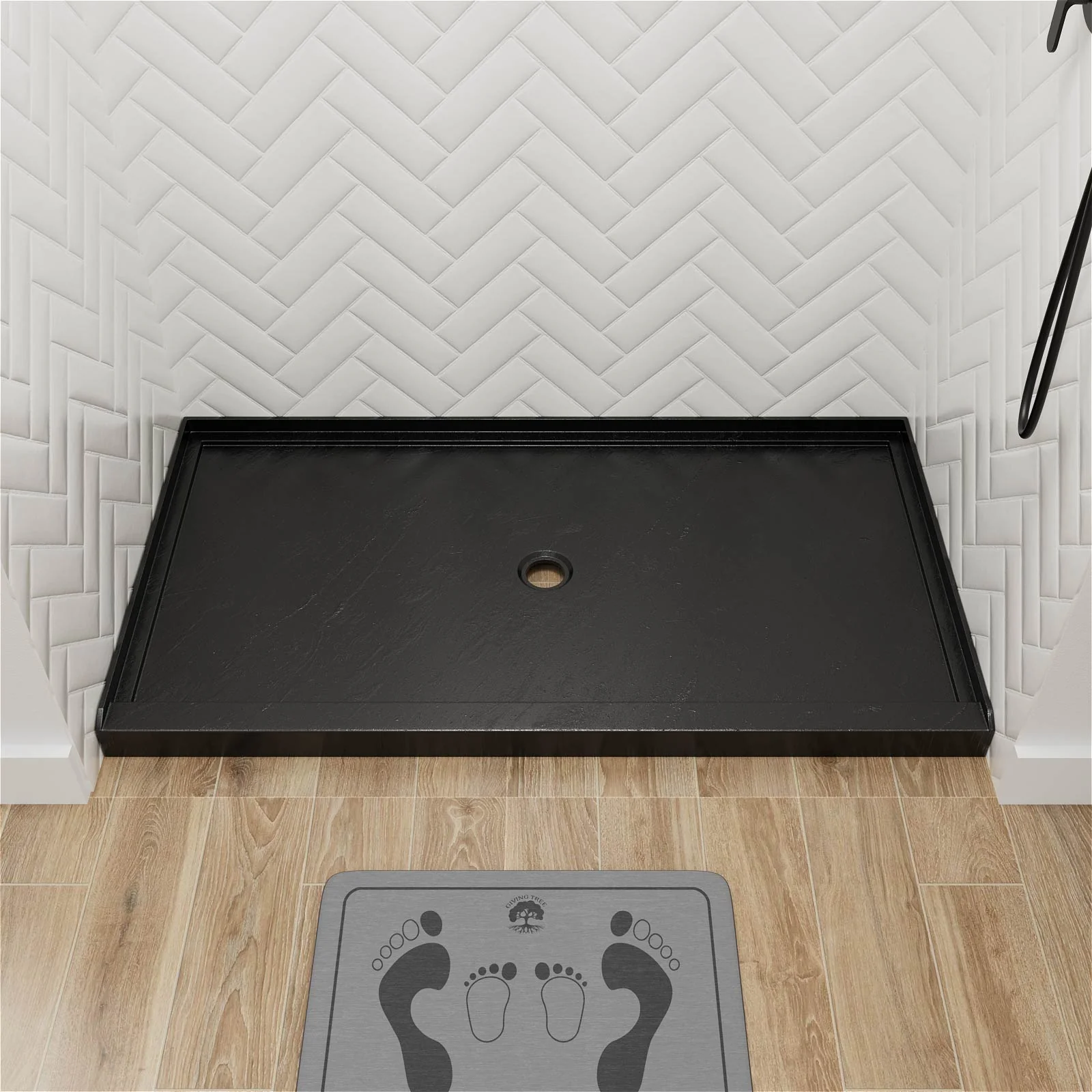 Mokleba 60" x 36" Black Single-Threshold Shower Base with Slip-Resistant Texture - Image 4