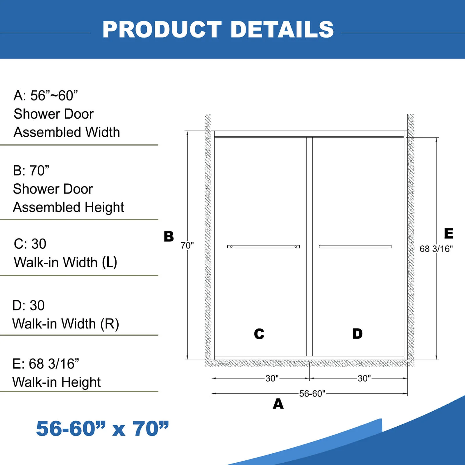 56"-60" x 70" Matte Black Framed Bypass Sliding Shower Door - Image 10