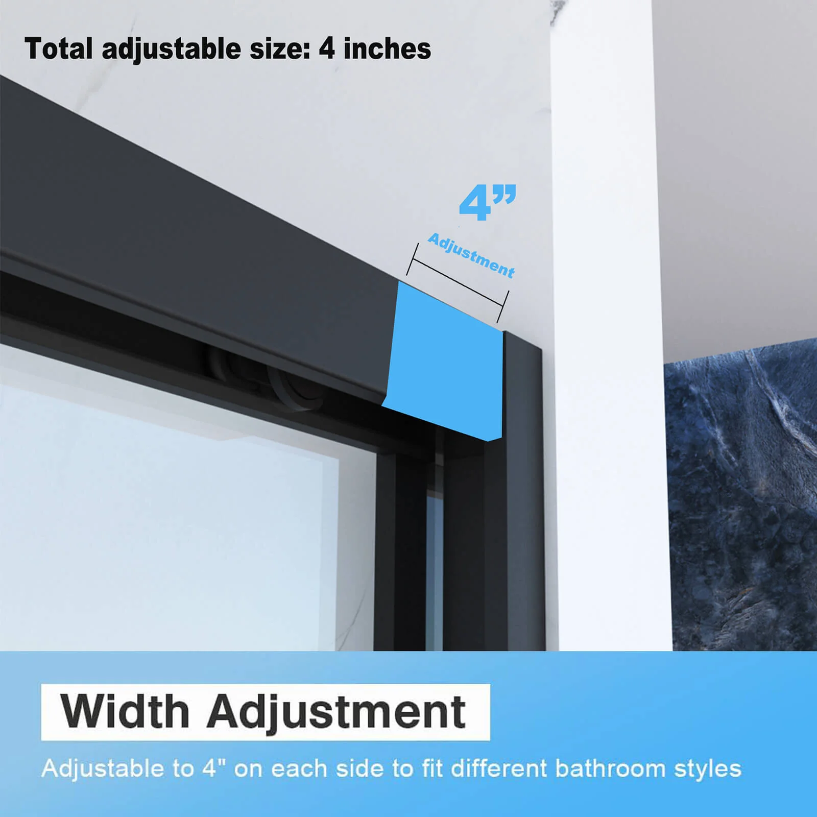 56"-60" x 70" Matte Black Framed Bypass Sliding Shower Door - Image 6