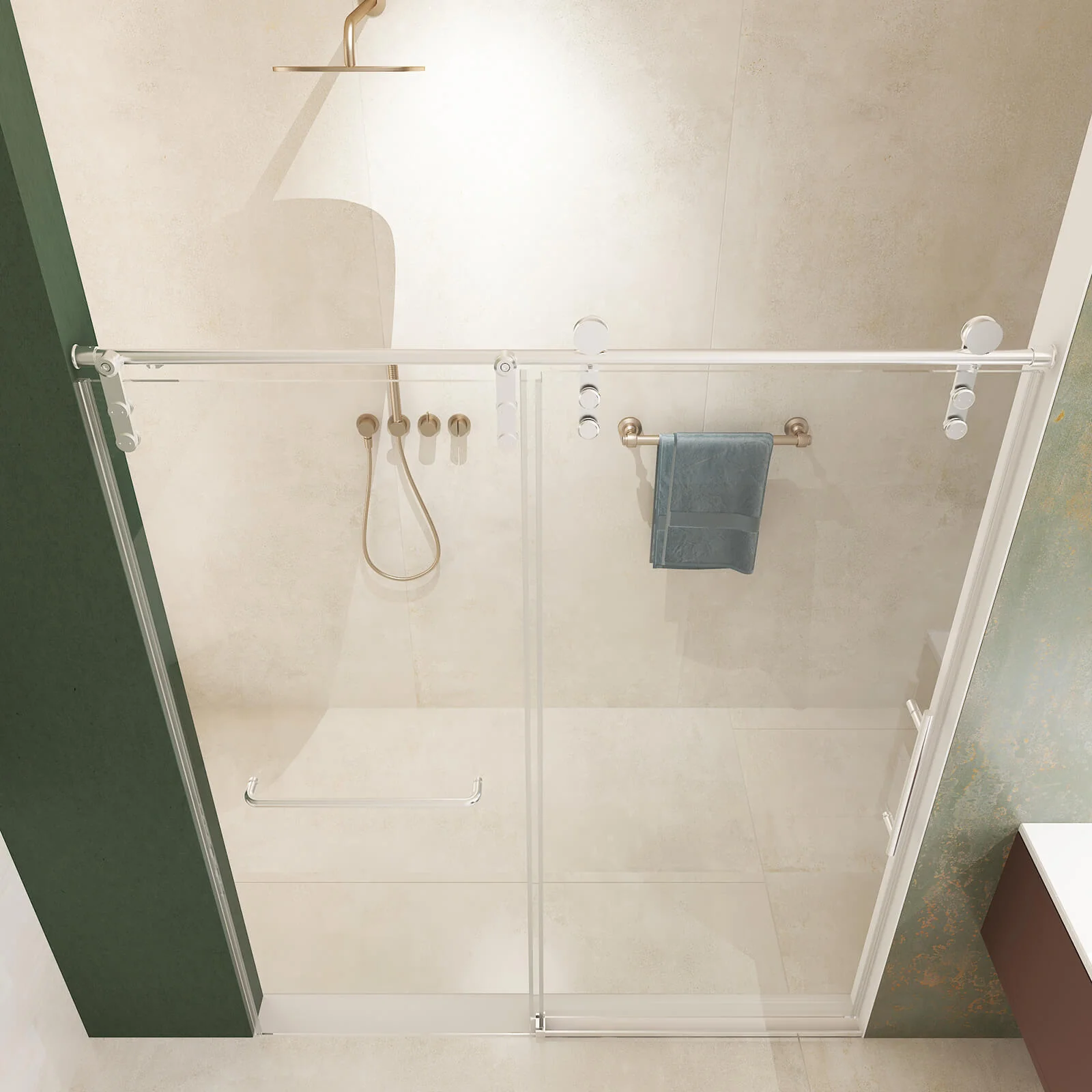 56"-60" x 70" Single Sliding Glass Shower Door with Soft Close - Image 3