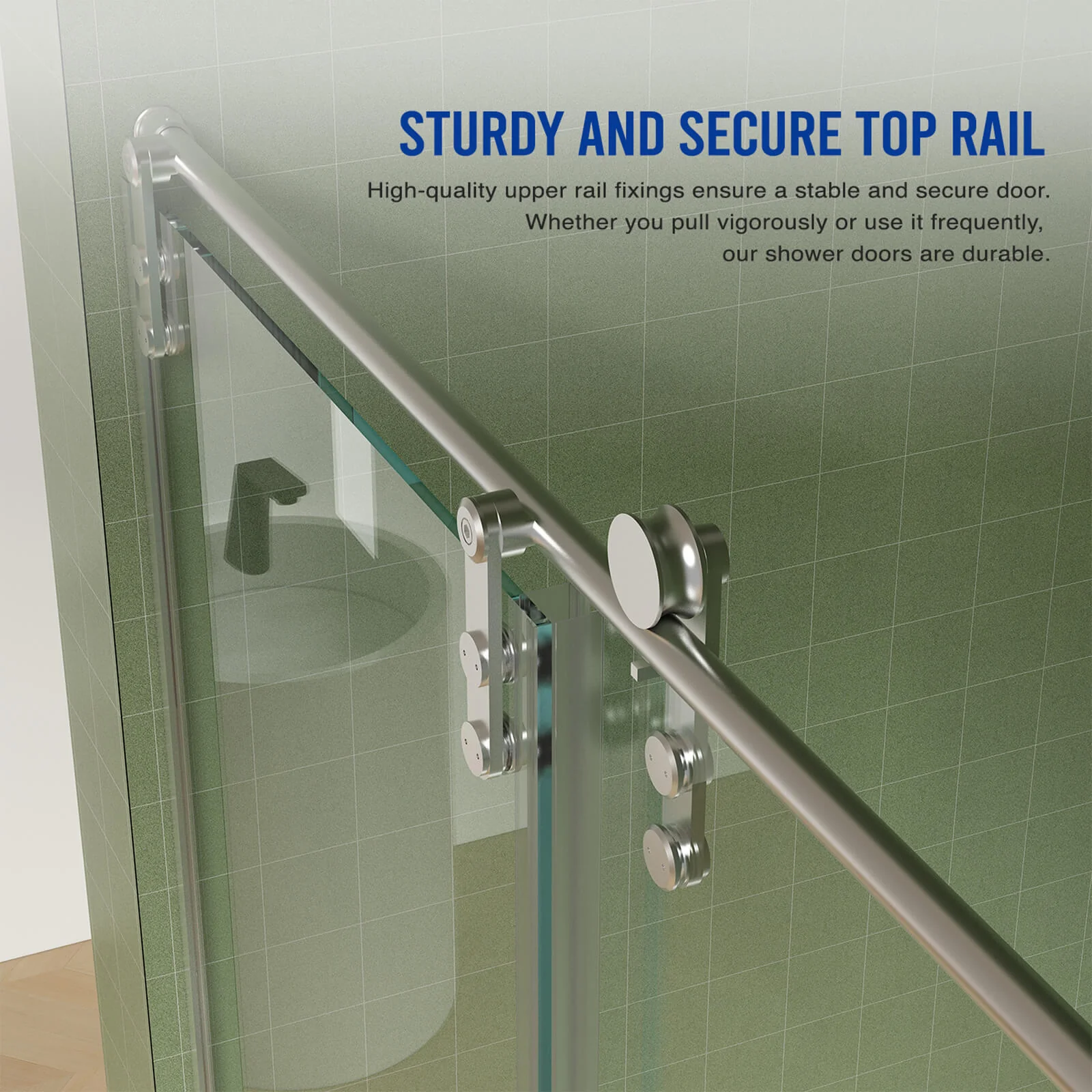 56"-60" x 70" Single Sliding Glass Shower Door with Soft Close - Image 4
