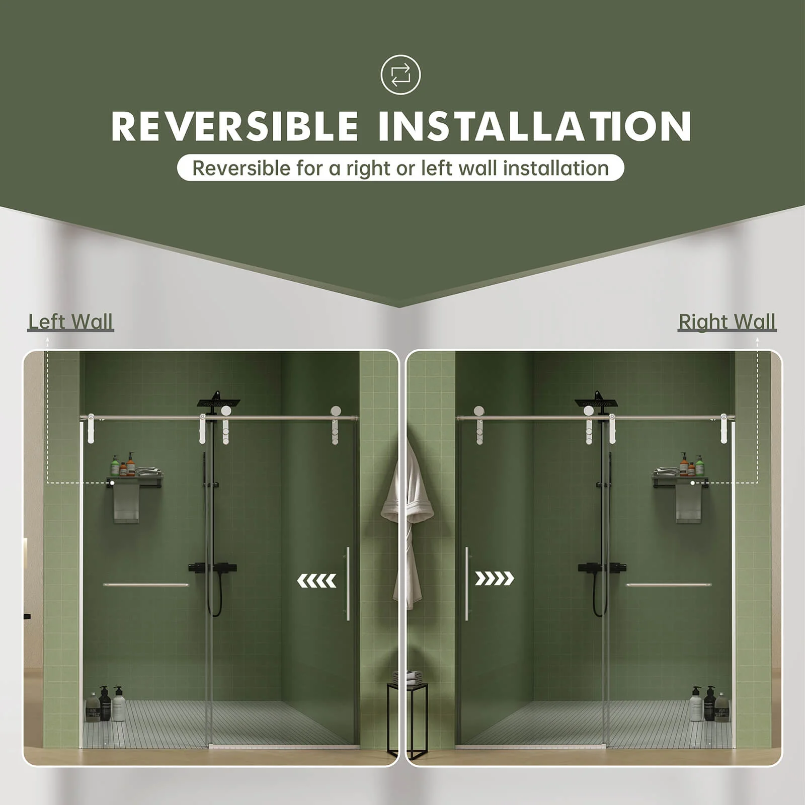 56"-60" x 70" Single Sliding Glass Shower Door with Soft Close - Image 8