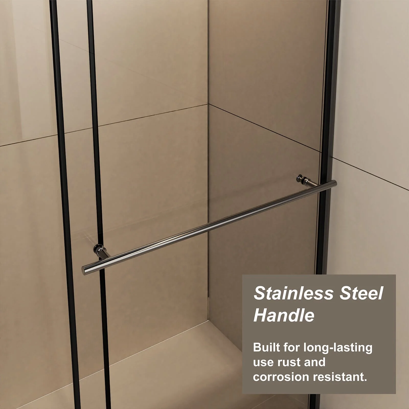 30"-60" x 72" Single Sliding Shower Door with Support Bar - Image 3