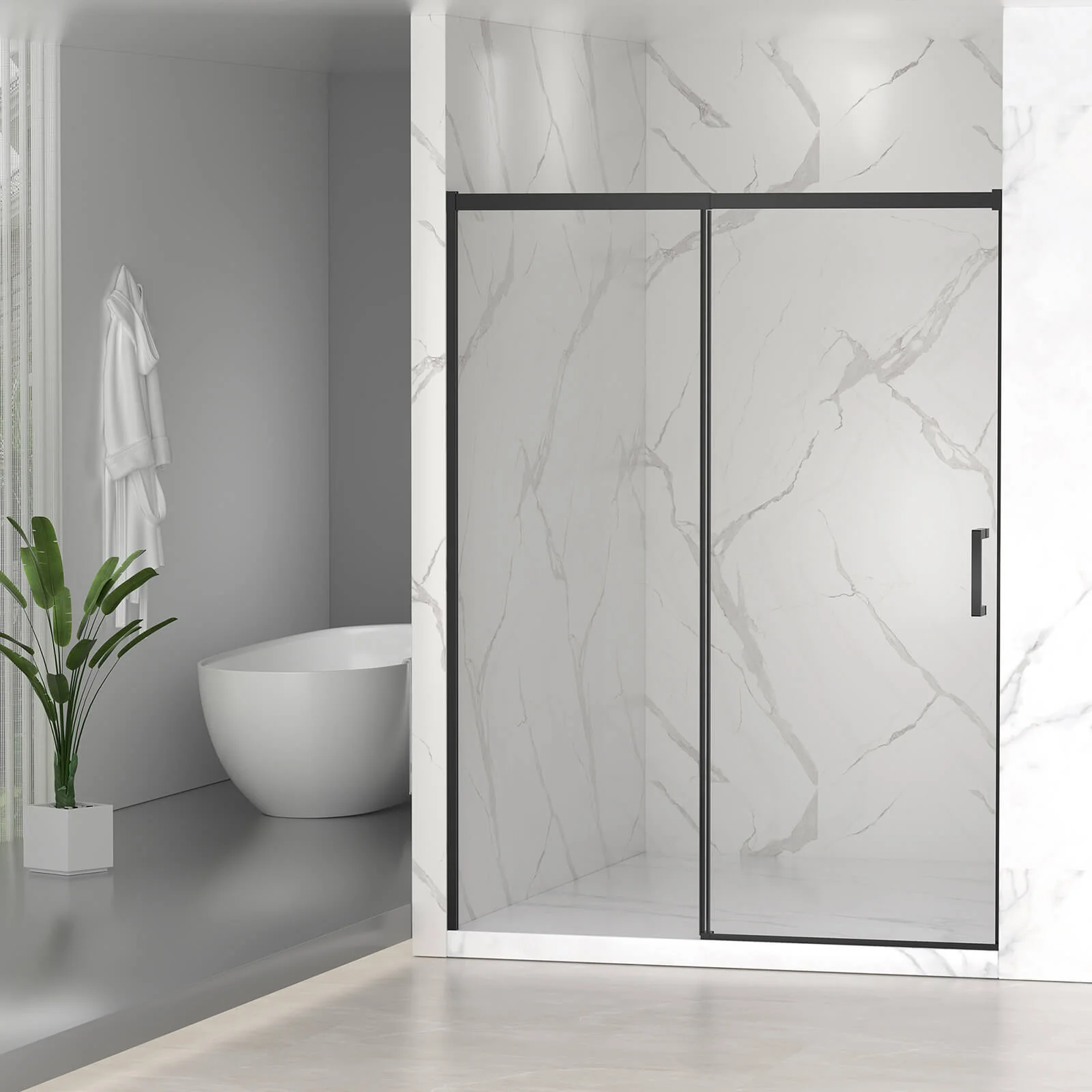 56"-60" x 74" Sliding Shower Door with 4" Adjustable No-Cut Telescopic Top Rail - Image 2