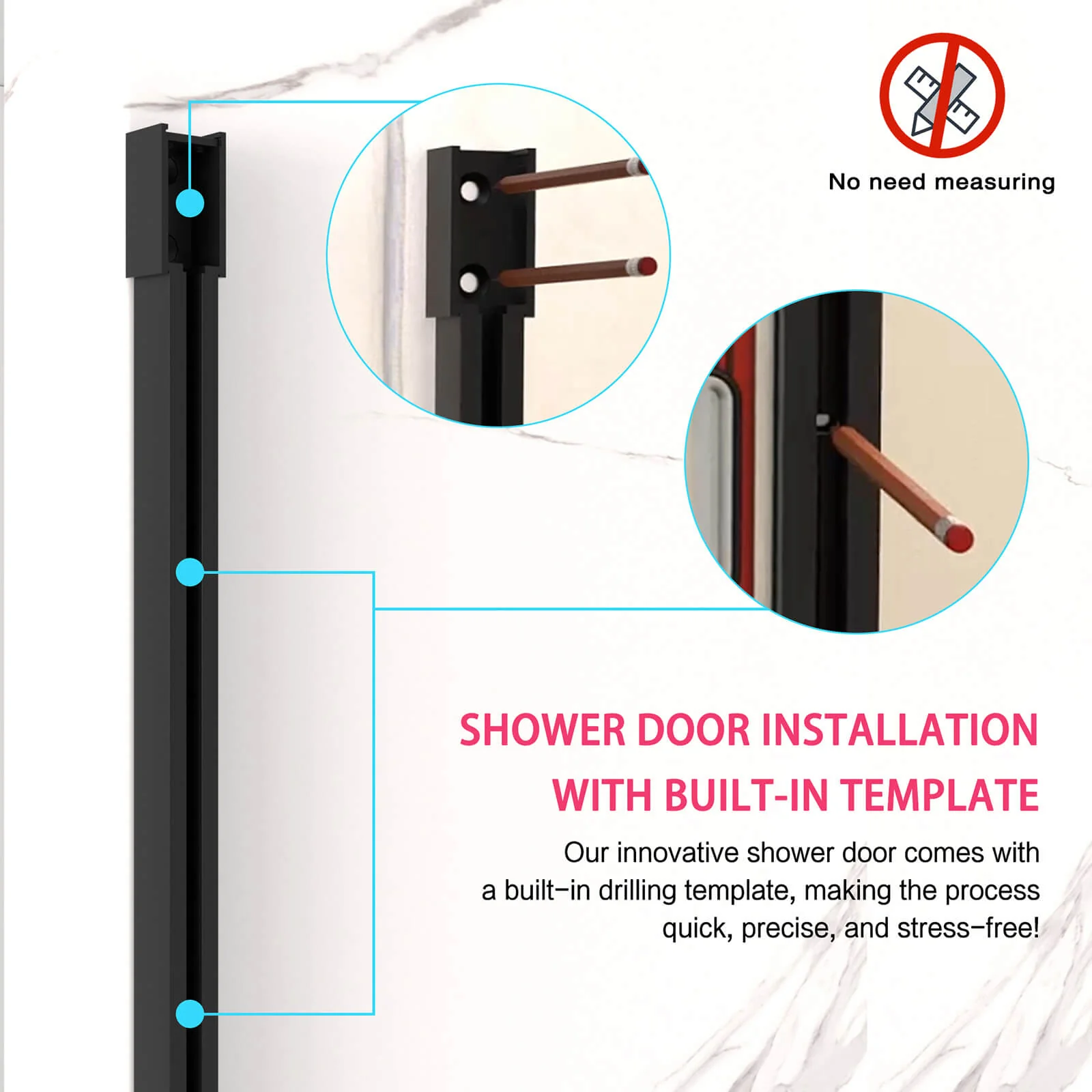56"-60" x 74" Sliding Shower Door with 4" Adjustable No-Cut Telescopic Top Rail - Image 6