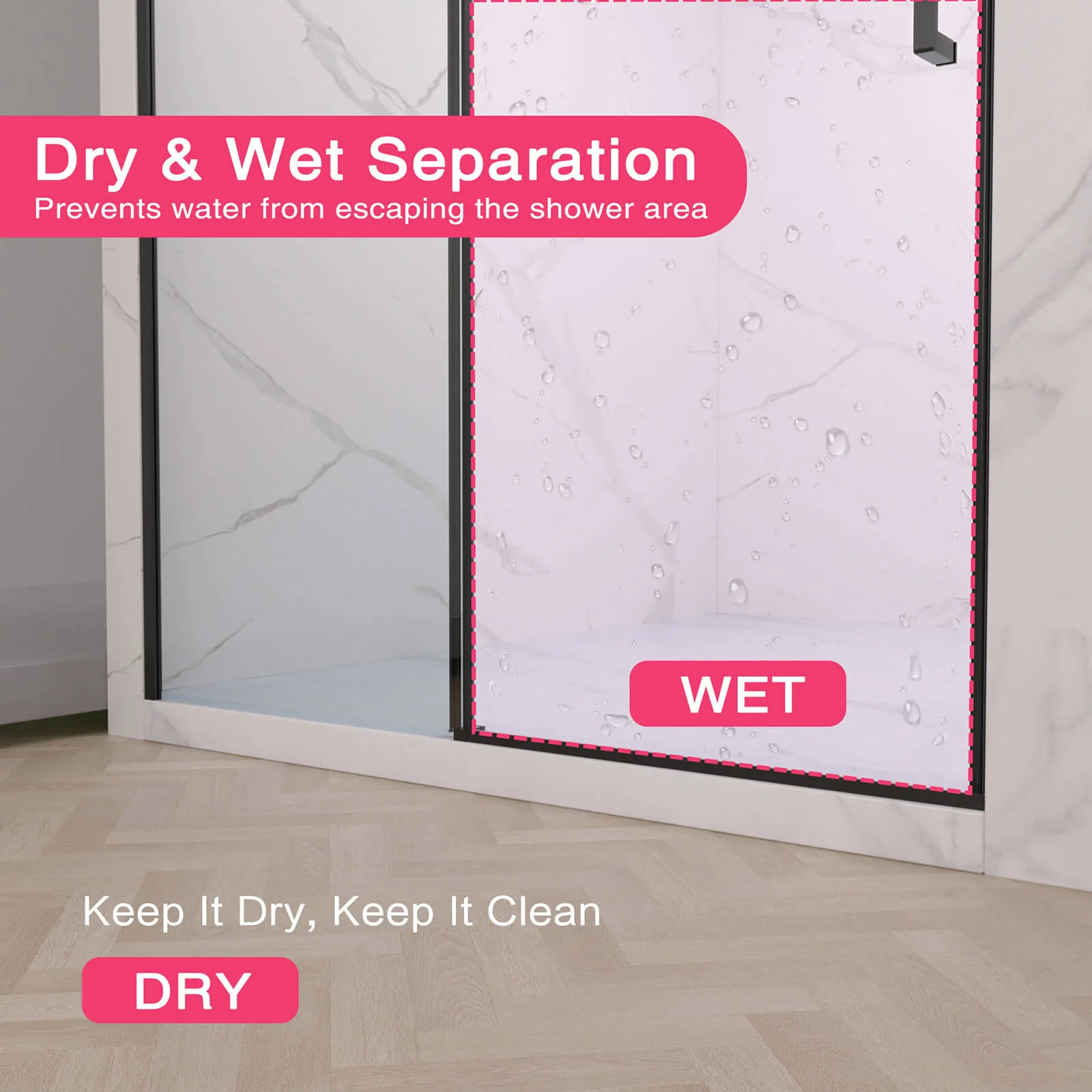 56"-60" x 74" Sliding Shower Door with 4" Adjustable No-Cut Telescopic Top Rail - Image 8